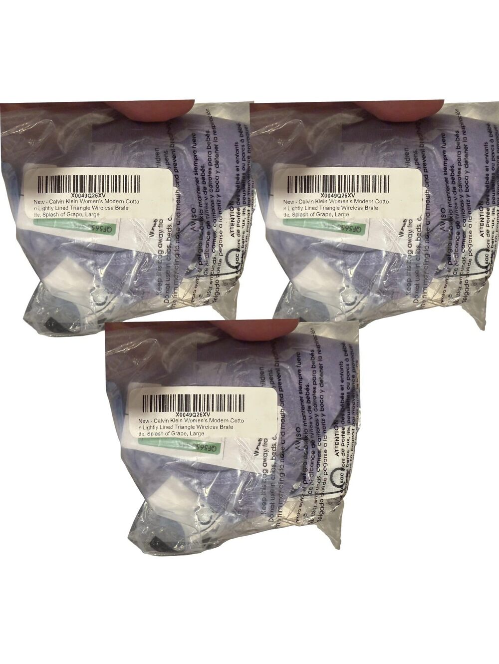 Calvin Klein Modern Cotton Lined Triangle Bralette L Splash Grape 3 Pack New